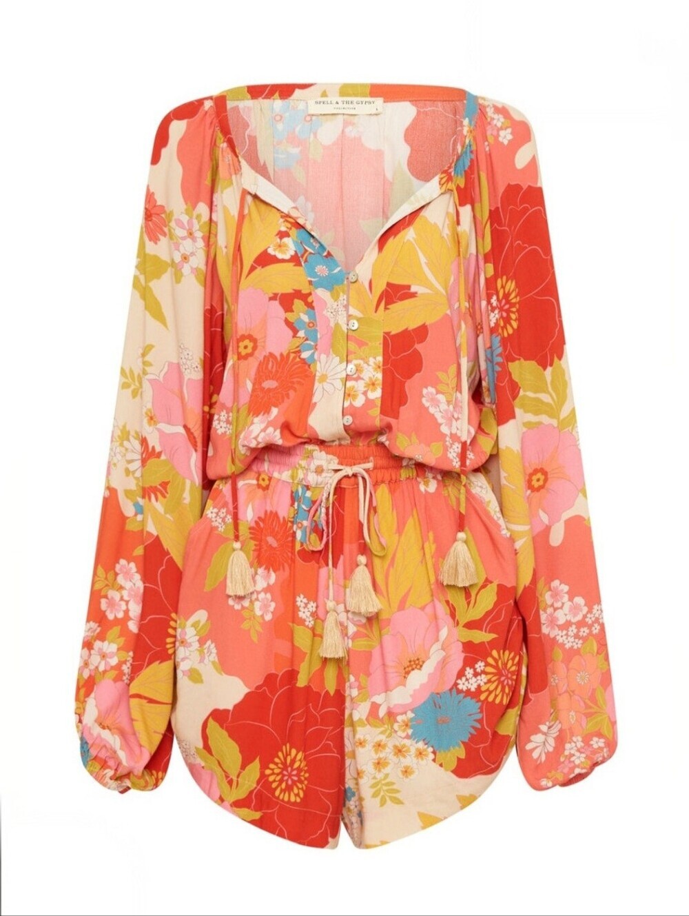 Spell & The Gypsy Tyler Romper Playsuit Chili Cinch Waist Floral Medium NEW